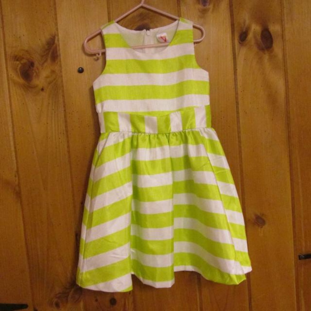 Gymboree Lined Lime Green & White Dress